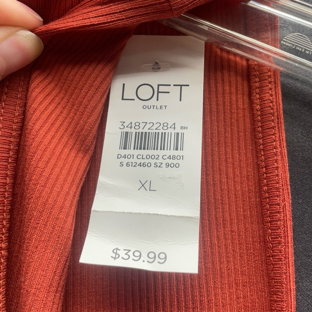 NWT LOFT Orange Ribbed Tee with Mandarin Collar Sz XL - Picture 5 of 5